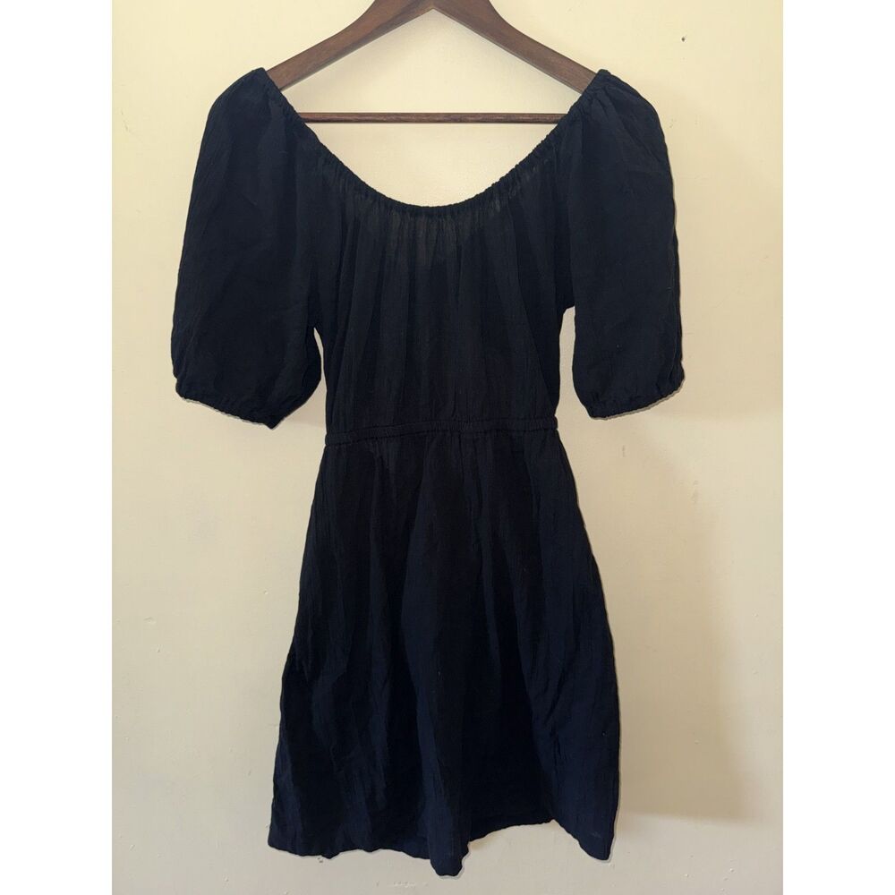 Old Navy Puff-Sleeve Tie-Back Cut-Out Mini Swing Dress Black XS
